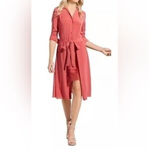Bailey 45 Georgia shirt lace trim tie belt 3/4 sleeve coral dress size small